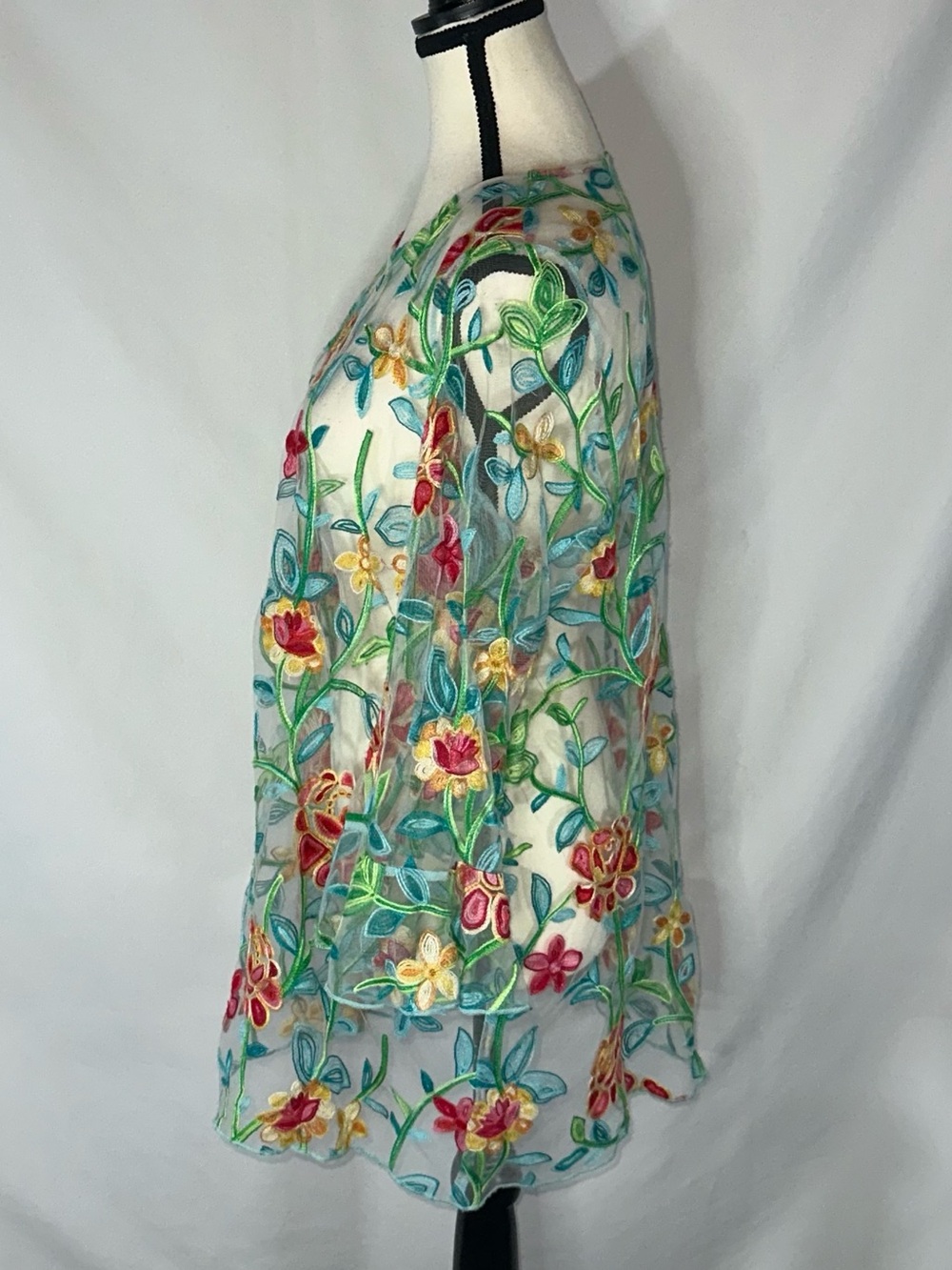 Sheer Floral Embroidered Tunic Oversized Boho Festival Medium Whimsy - Picture 5 of 9